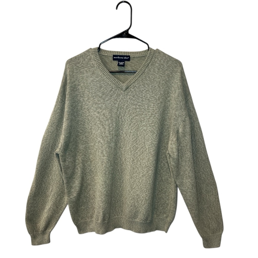 Northern Isles Light Green Cotton V-Neck Sweater Made in Australia Size Large